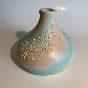 Textured Pottery Bud Vase Pink Blue Ombré Swirl